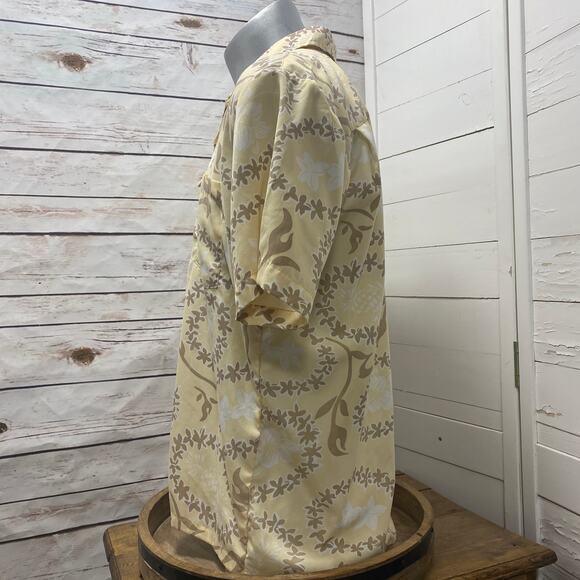Roundy Bay Yellow Tan Mens Hawaiian Camp Aloha Shirt Casual Button Down Large L - Picture 4 of 7